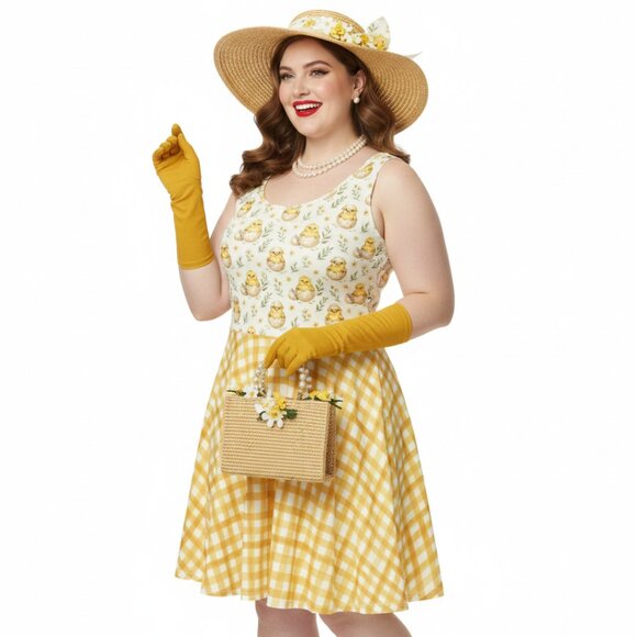 Plus Size Yellow Gingham 1950s Chick Swing Dress - Picture 5 of 9